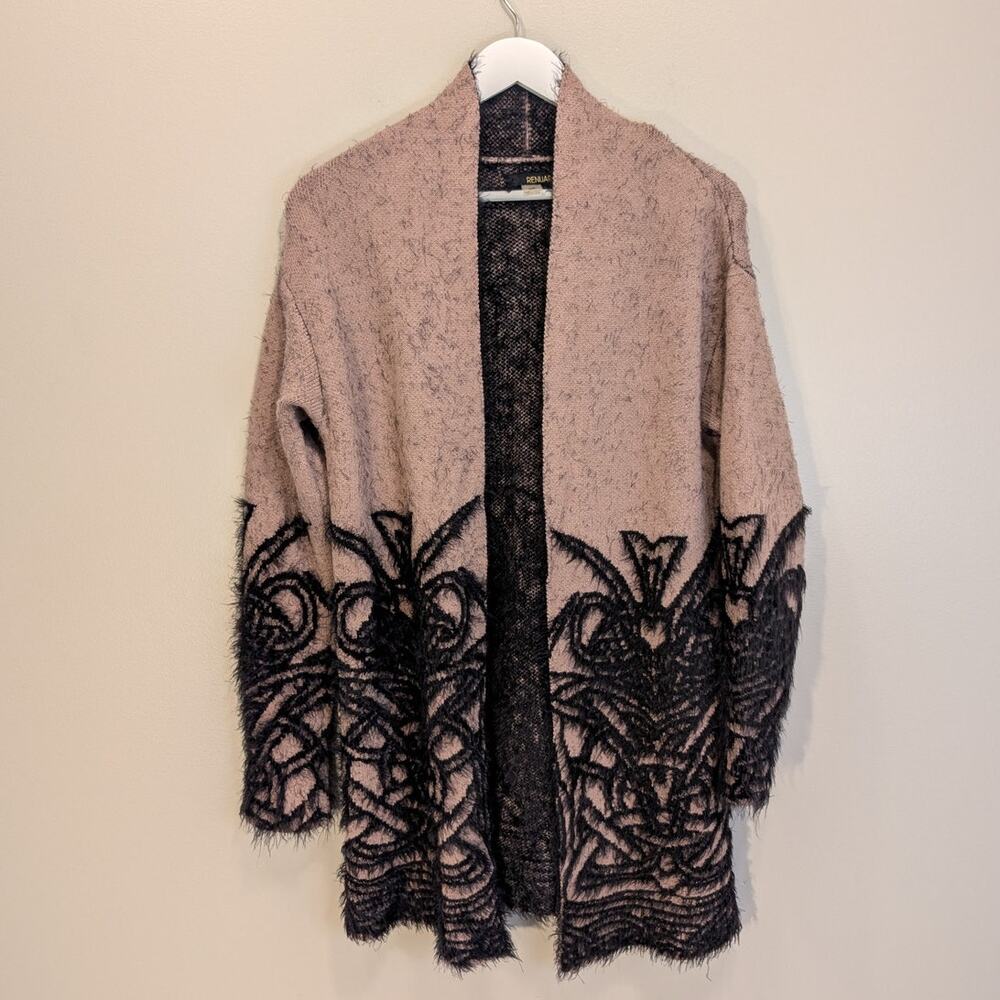 Renuar Cardigan Sweater Open Front Mauve/Black Design Casual Travel - Size S
